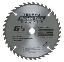 Power Tool Saw Blade, 6-1/2" Dia, 40T, 0.063" Kerf, 5/8" KO Arbor, Tenryu PT-16540-T