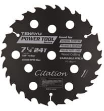 Power Tool Saw Blade, 7-1/4" Dia, 24T, 0.070" Kerf, 5/8"KO Arbor, Tenryu PT-18524V