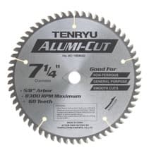 Alumi-Cut Saw Blade, 7-1/4" Dia, 60T, 0.079" Kerf, 5/8"KO Arbor, Tenryu AC-18560D
