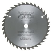Power Tool Saw Blade, 6" Dia, 36T, 0.063" Kerf, 1/2" Arbor, Tenryu PT-15236