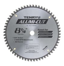 Alumi-Cut Saw Blade, 8-1/4" Dia, 60T, 0.087" Kerf, 5/8"KO Arbor, Tenryu AC-21060DN