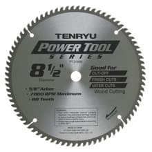 Power Tool Saw Blade, 8-1/2" Dia, 80T, 0.087" Kerf, 5/8" Arbor, Tenryu PT-21680