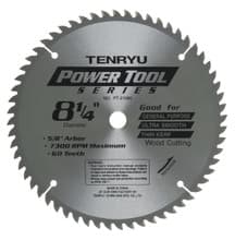 Power Tool Saw Blade, 8-1/4" Dia, 60T, 0.079" Kerf, 5/8"KO Arbor, Tenryu PT-21060
