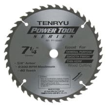 Power Tool Saw Blade, 7-1/4" Dia, 40T, 0.063" Kerf, 5/8"KO Arbor, Tenryu PT-18540-T