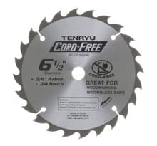 Cord Free Saw Blade, 6-1/2" Dia, 24T, 0.059" Kerf, 5/8" Arbor, Tenryu CF-16524W