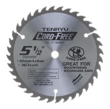 Cord Free Saw Blade, 5-1/2" Dia, 36T, 0.063" Kerf, 10mm Arbor, Tenryu CF-14036W