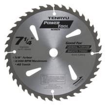 Power Tool Saw Blade, 7-1/4" Dia, 40T, 0.063" Kerf, 5/8"KO Arbor, Tenryu PT-18540B