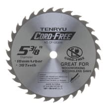 Cord Free Saw Blade, 5-3/8" Dia, 30T, 0.047" Kerf, 10mm Arbor, Tenryu CF-13530W