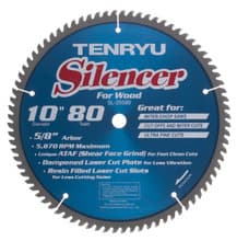 Silencer Saw Blade, 10" Dia, 80T, 0.091" Kerf, 5/8" Arbor, Tenryu SL-25580