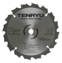 Power Tool Saw Blade, 7-1/4" Dia, 16T, 0.073" Kerf, 5/8"KO Arbor, Tenryu PT-18516B