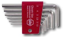 6pc Nickel Finish Short Arm Hex L-Key Set, 1.5-5mm, Wiha 35193
