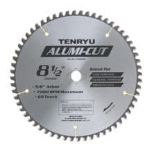 Alumi-Cut Saw Blade, 8-1/2" Dia, 60T, 0.087" Kerf, 5/8" KO Arbor, Tenryu AC-21660DN
