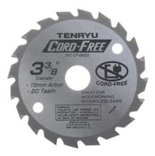Cord Free Saw Blade, 3-3/8" Dia, 20T, 0.039" Kerf, 15mm Arbor, Tenryu CF-08520