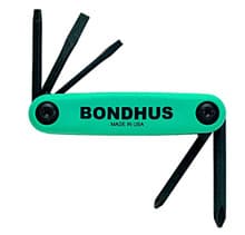 5pc Utility Fold-up Tool Set, #1-2 Phillips, 3/16" Slotted, #1-2 Sqare, Bondhus 12543