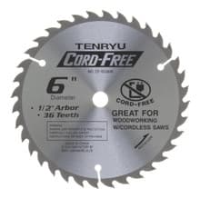 Cord Free Saw Blade, 6" Dia, 36T, 0.063" Kerf, 1/2" Arbor, Tenryu CF-15236W