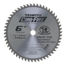 Alumi-Cut Saw Blade, 6" Dia, 54T, 0.075" Kerf, 1/2" Arbor, Tenryu CF-15254A