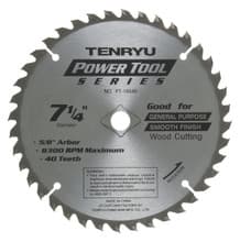 Power Tool Saw Blade, 7-1/4" Dia, 40T, 0.073" Kerf, 5/8"KO Arbor, Tenryu PT-18540