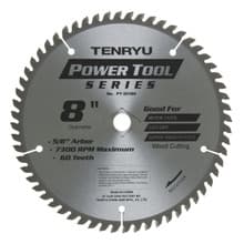 Power Tool Saw Blade, 8" Dia, 60T, 0.087" Kerf, 5/8" Arbor, Tenryu PT-20360