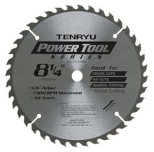 Power Tool Saw Blade, 8-1/4" Dia, 40T, 0.079" Kerf, 5/8"KO Arbor, Tenryu PT-21040