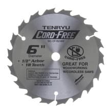Cord Free Saw Blade, 6" Dia, 18T, 0.063" Kerf, 1/2" Arbor, Tenryu CF-15218W