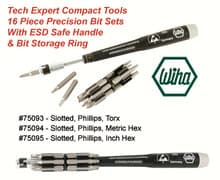 16pc ESD Safe Micro Bit Set Slotted/Phillips/Hex Inch, Wiha 75094