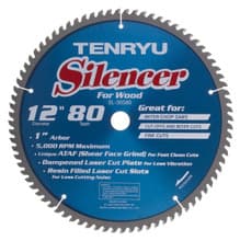 Silencer Saw Blade, 12" Dia, 80T, 0.091" Kerf, 1" Arbor, Tenryu SL-30580