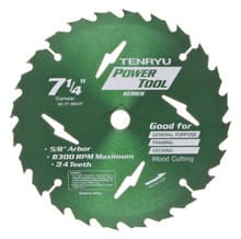 Power Tool Saw Blade, 7-1/4" Dia, 24T, 0.070" Kerf, 5/8"KO Arbor, Tenryu PT-18524P