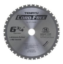 Cord Free Saw Blade, 6-3/4" Dia, 40T, 0.071" Kerf, 20mm Arbor, Tenryu CF-17340M