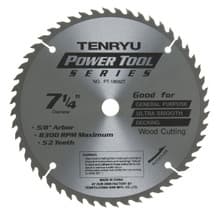 Power Tool Saw Blade, 7-1/4" Dia, 52T, 0.063" Kerf, 5/8"KO Arbor, Tenryu PT-18552-T